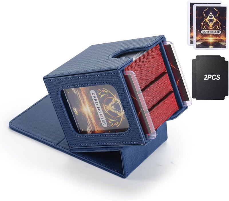 Stepane MTG Deck Box, Double Display Window MTG, Commander Deck Box Fits 120+ Single Sleeved Cards, PU Leather Magnetic Closure Card Box with 2 Dividers&2 Toploaders for TCG, CCG, Blue - Image 1